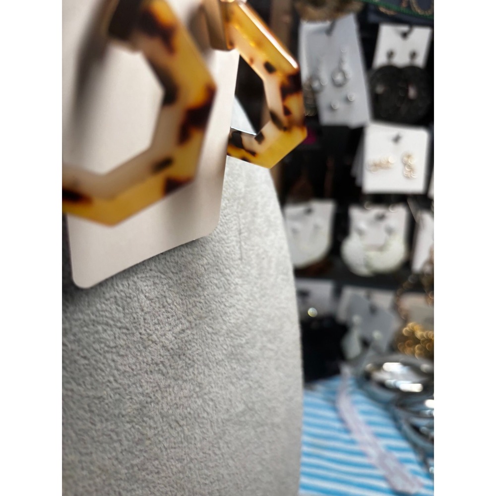 #49. Geometric Tortoiseshell Hexagon Hoop Earrings with Gold Caps